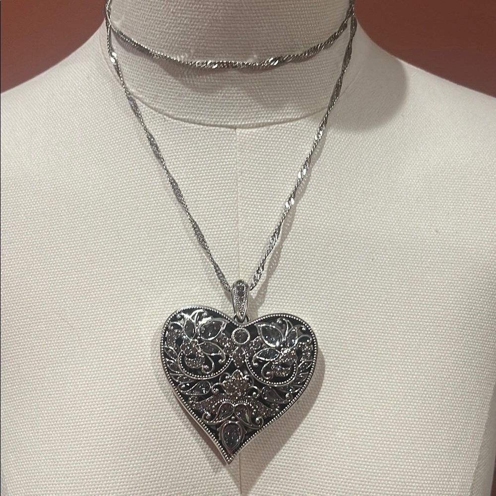 Brighton Silver Heart Pendant Necklace with Intricate Design